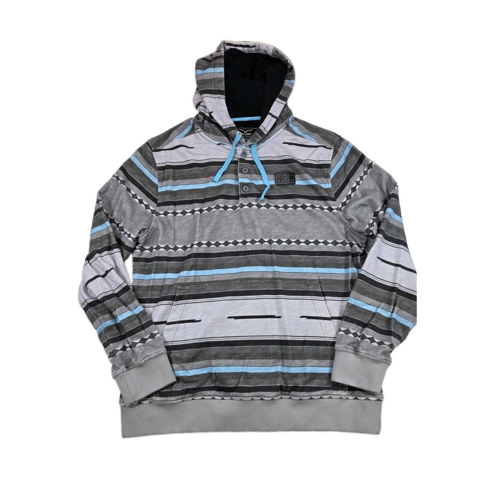 Kimes Ranch Men's Cantura Grey Aztec Hoodie M Pullover Fleece Western Logo